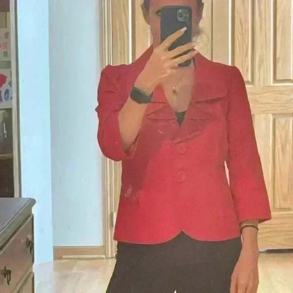 NWOT HALOGEN 3/4 Sleeve Red Ruffle Blazer Jacket Size Small P. - Picture 9 of 13